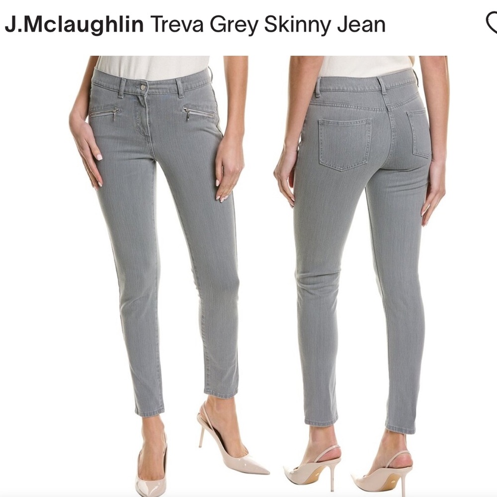 J. McLaughlin Treva Grey Skinny Jeans Front Side Zipper Pocket Size 8